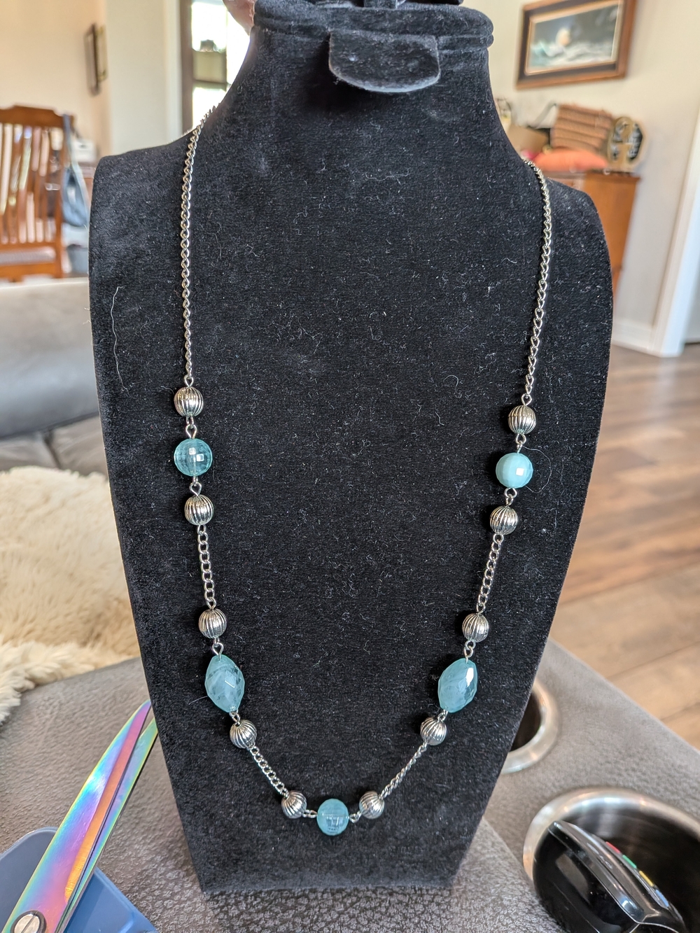 Charlotte Russe Silver-Tone Necklace with Aquamarine Beads